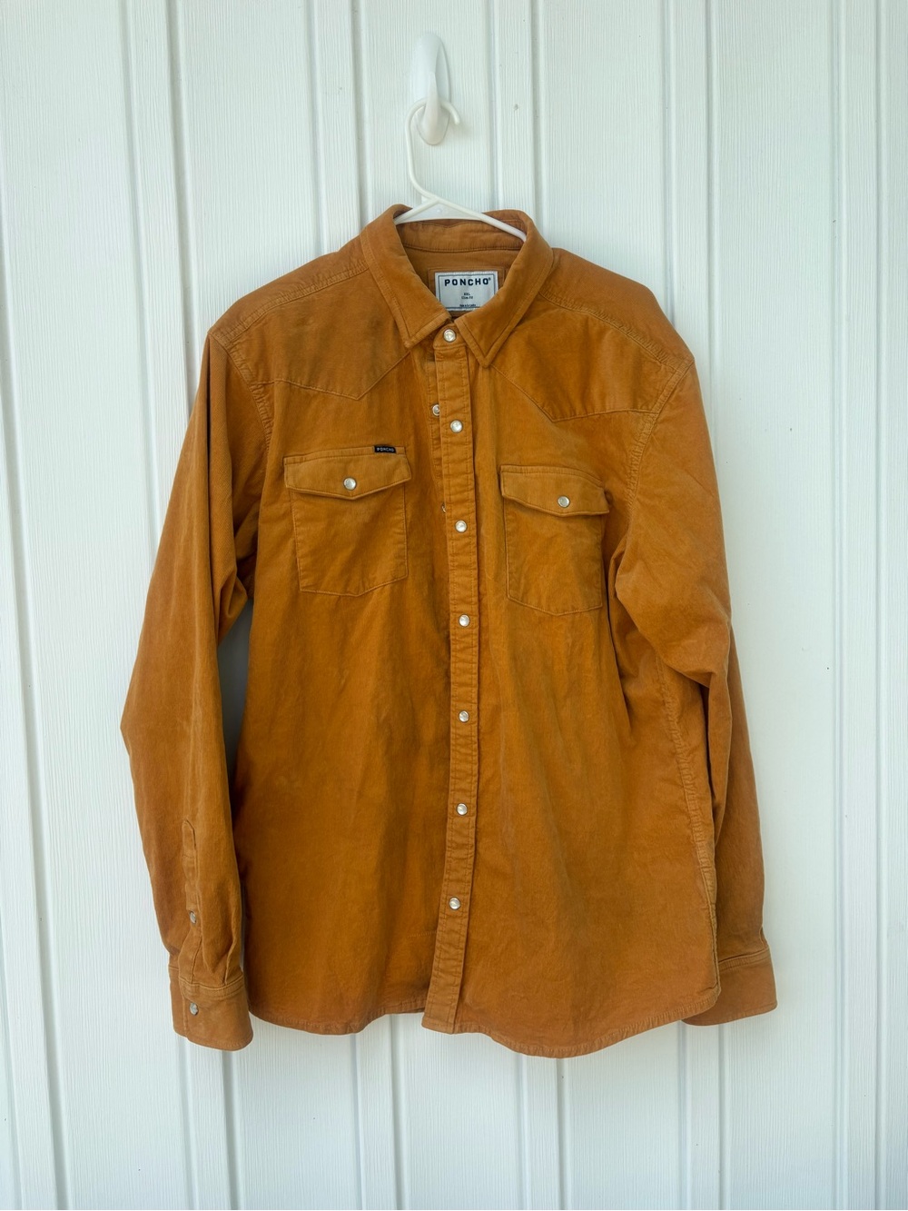 Poncho Outdoors 1963 Western Corduroy Pearl Snaps Burnt Orange Slim Fit XXL